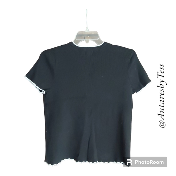 Worthington 2X crewneck pullover sweater black white edging stitch coquette girl - Picture 2 of 6